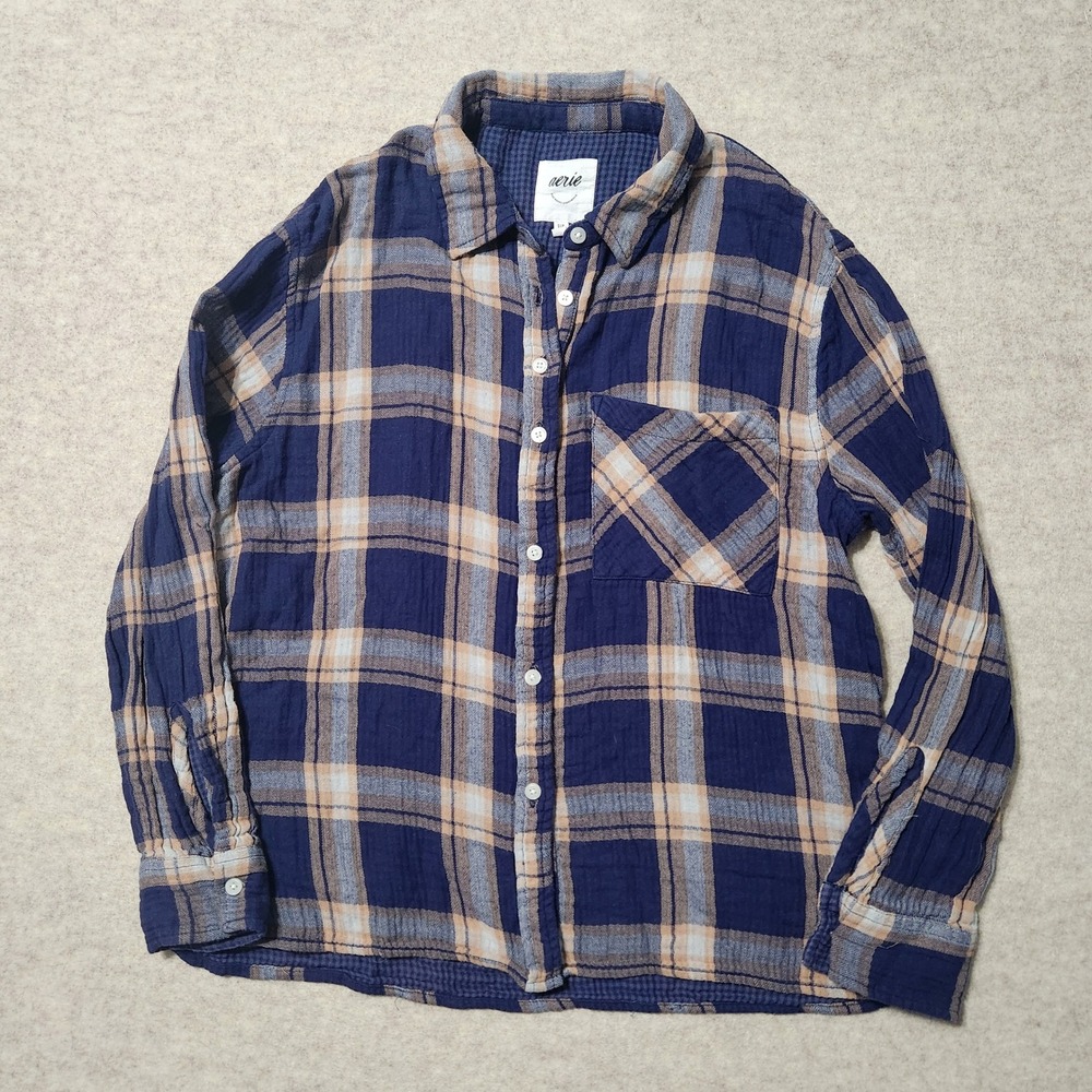 Aerie Womens‎ Flannel Shirt Small Plaid Long Sleeve Button Up Casual Top